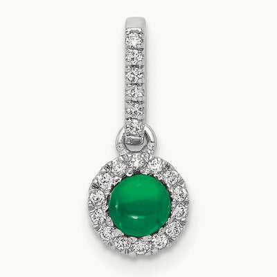 Halo Diamond and Cabochon .47 Emerald Pendant, 14K White Gold