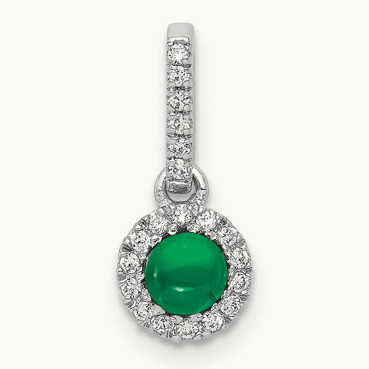 Halo Diamond and Cabochon .47 Emerald Pendant, 14K White Gold
