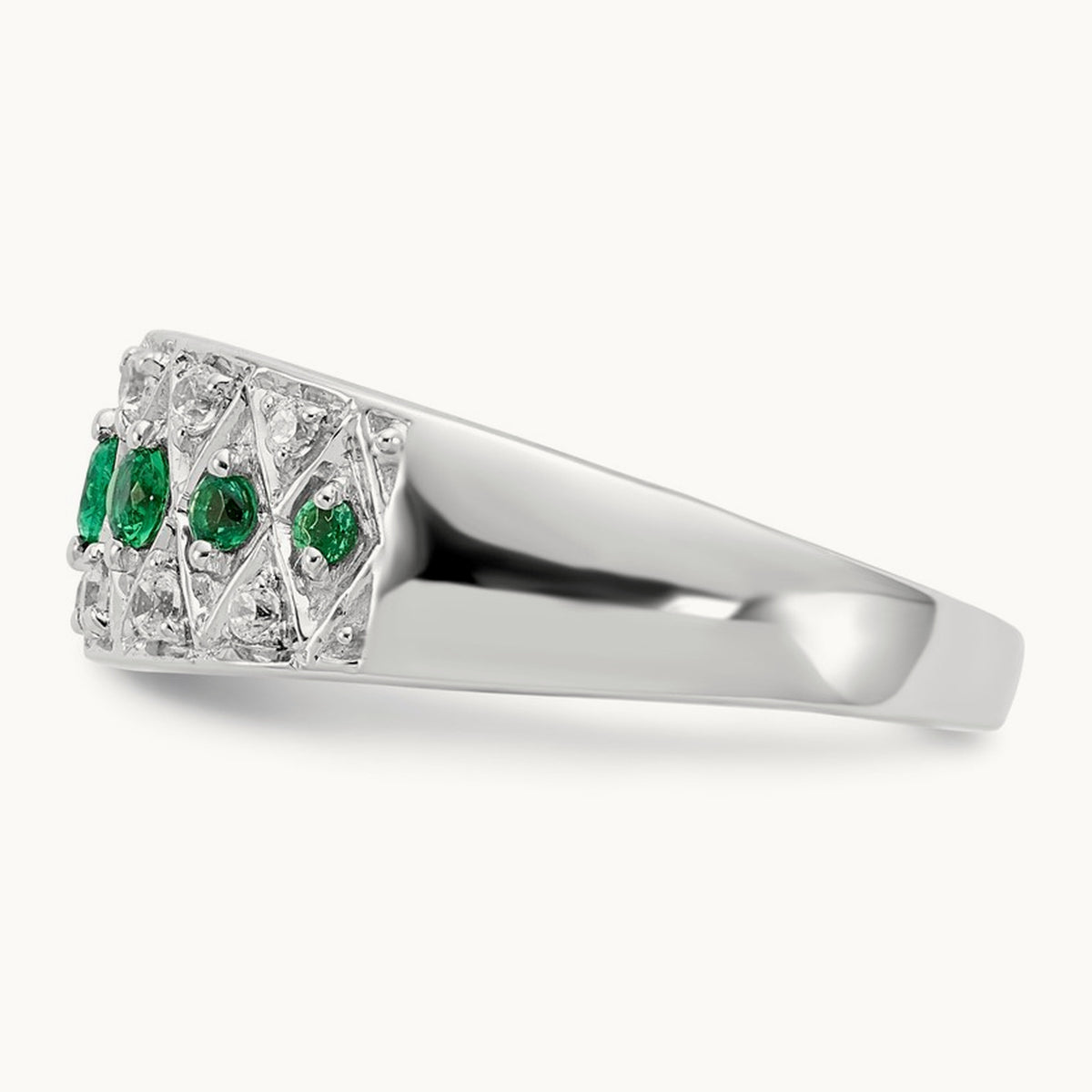Diamond and Emerald Fancy Ring, 14K White Gold