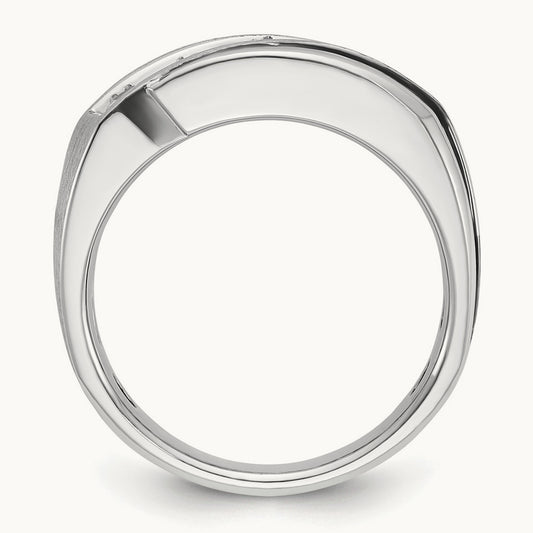 w/ Black RH IBGoodman Men's Polish/Satin AA Diamond Ring, 14K White Gold