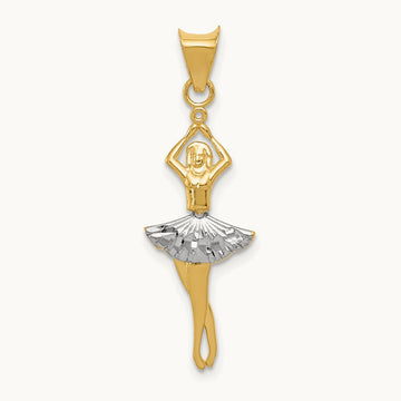 w/Rhodium Polished Moveable Dancer Pendant, 14K