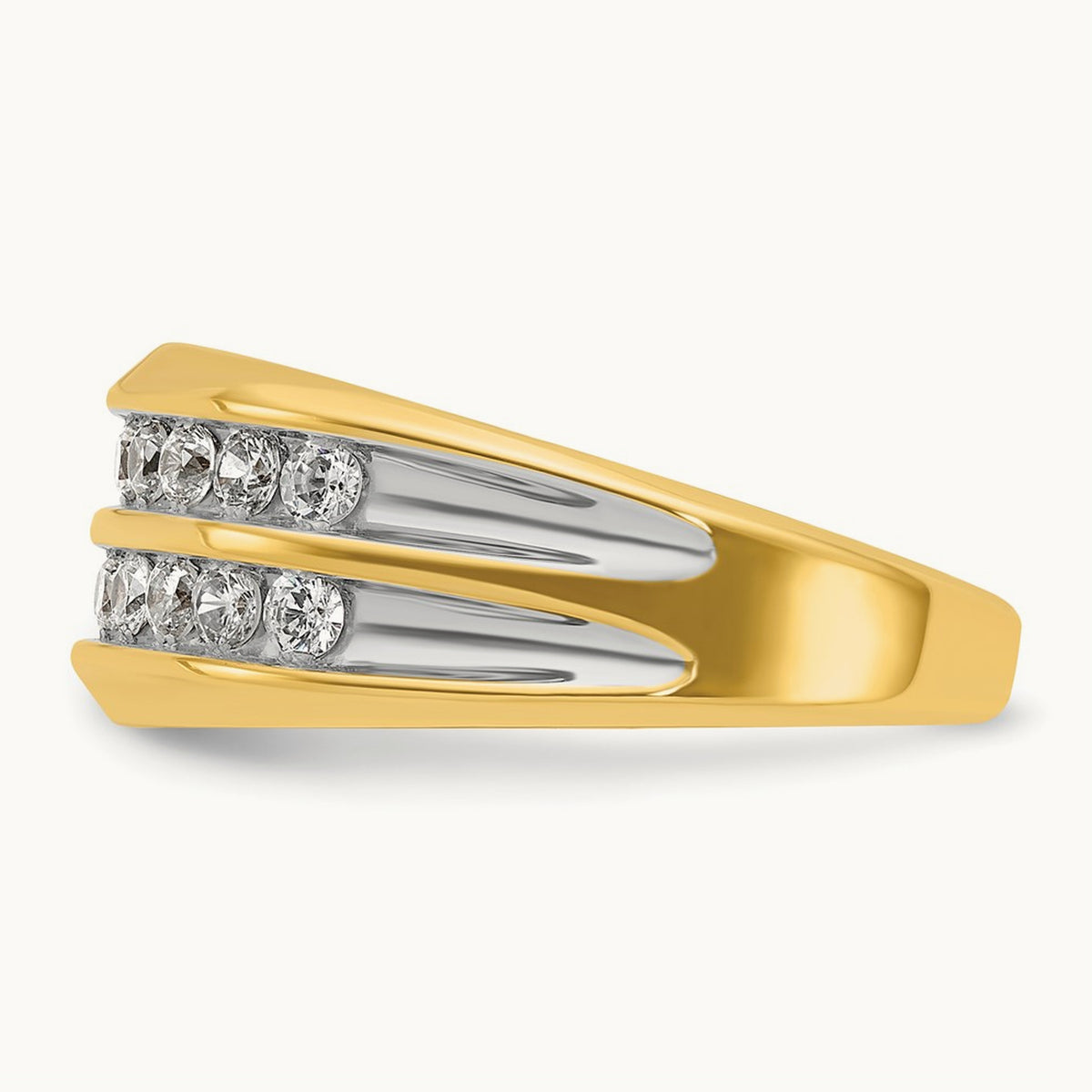 w/ White RH IBGoodman Men's Polished Two-Row Diamond Ring, 14K