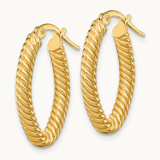 Small Textured Oval Hoop Earrings, 3mm, 14K