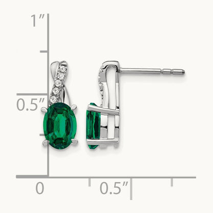 Created Emerald and Diamond Earrings, 14K White Gold