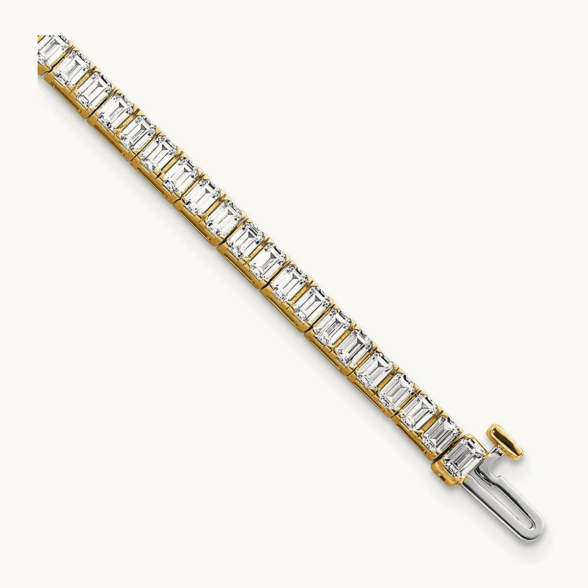 Emerald Bezel Tennis Bracelet, 7.00 ct tw Lab-Grown Diamond — 14K Yellow Gold