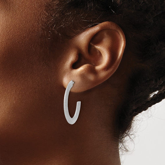 Rhodium-plated Scratch J-Hoop Post Earrings — 28mm