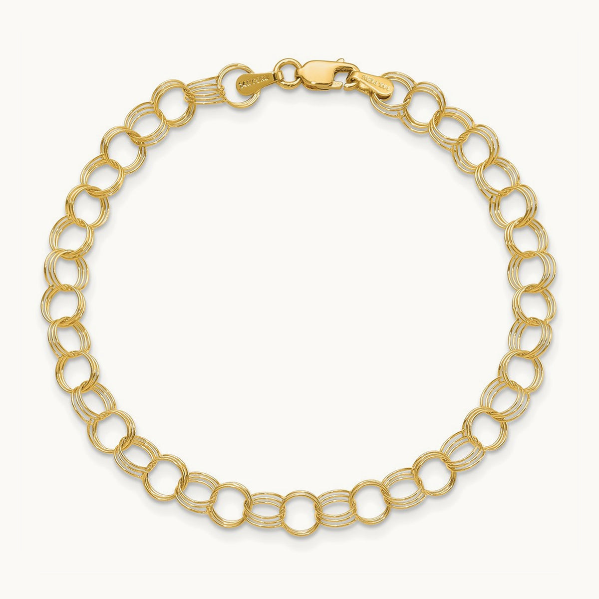 Solid Triple Link Charm Bracelet, 14K