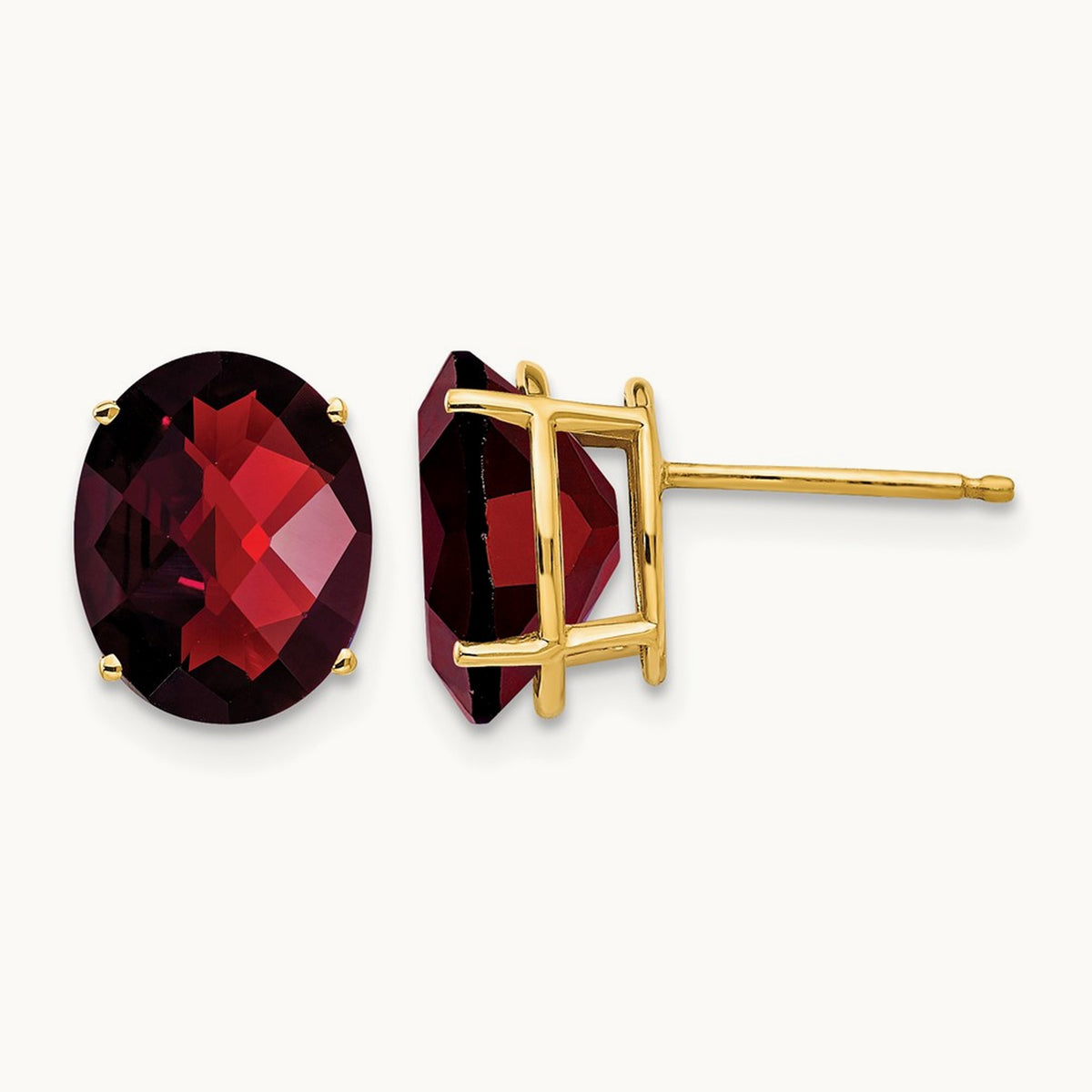 10x8mm Oval Garnet Checker Earrings, 14K