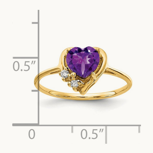 Heart Amethyst AA Diamond ring, 6mm, 14K