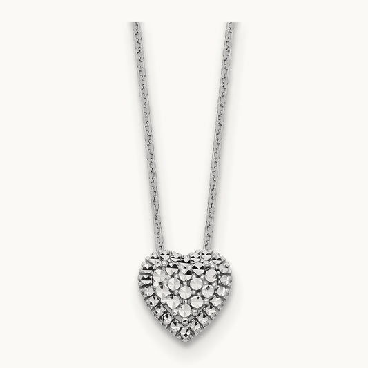 Diamond-cut Heart Slide Necklace, 14K White Gold