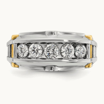 14ktt IBGoodman Men's Polished & Textured 5-Stone Diamond Ring