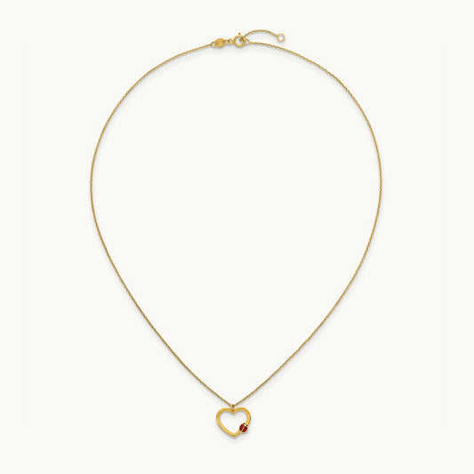 Polished Heart With Enamel Ladybug w/.75in Ext Children's Necklace, 14K