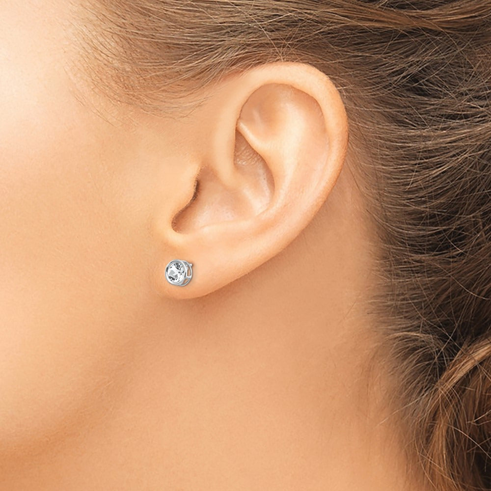 Bezel Topaz Stud Earrings — 14K White Gold