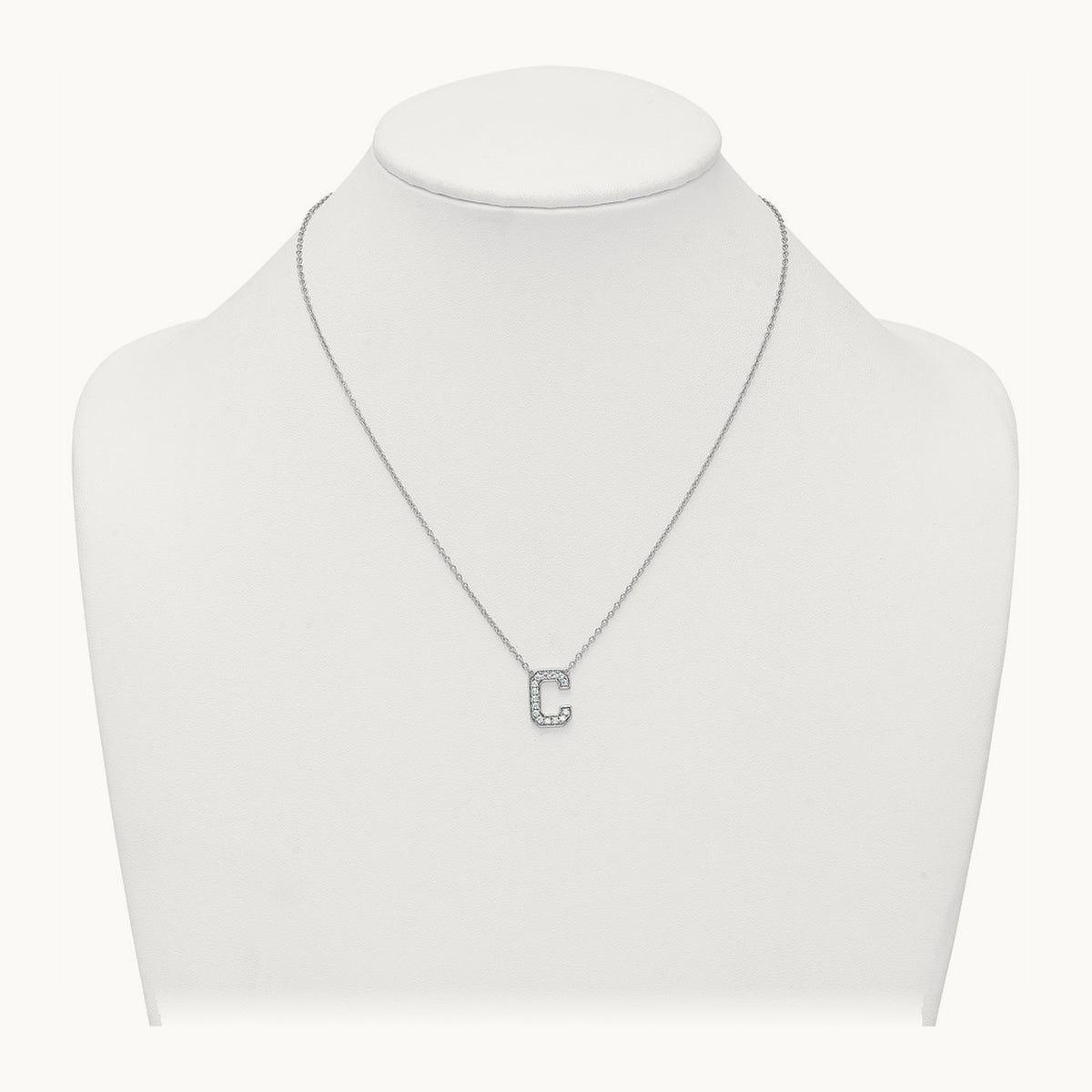 Initial Necklace — 14K White Gold, C, 1/3 ct