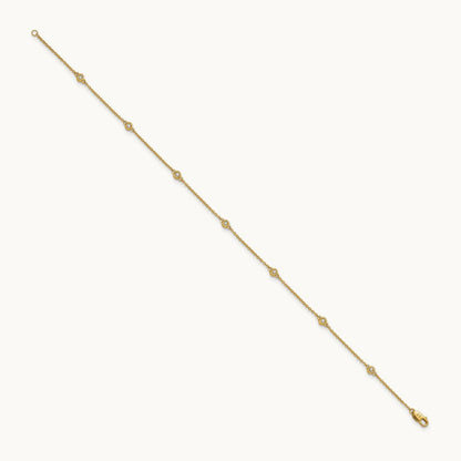 Diamond Station Cable Anklet, 14K