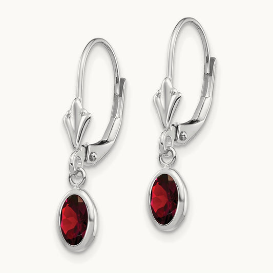 6x4 Oval Garnet/January Earrings, 14K White Gold