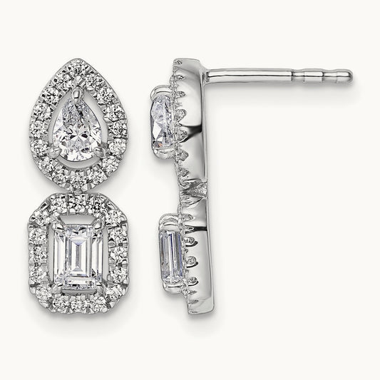 2 Stone Dangle Halo Earrings, 1.00 ct tw Lab-Grown Diamond