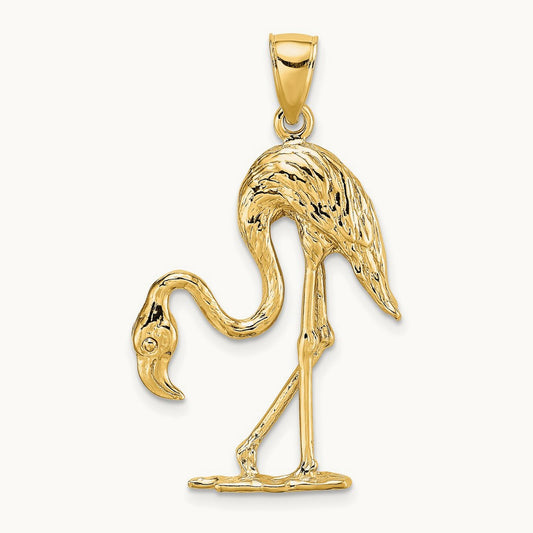 3-D Textured Flamingo Charm — 14K Yellow Gold, 35mm