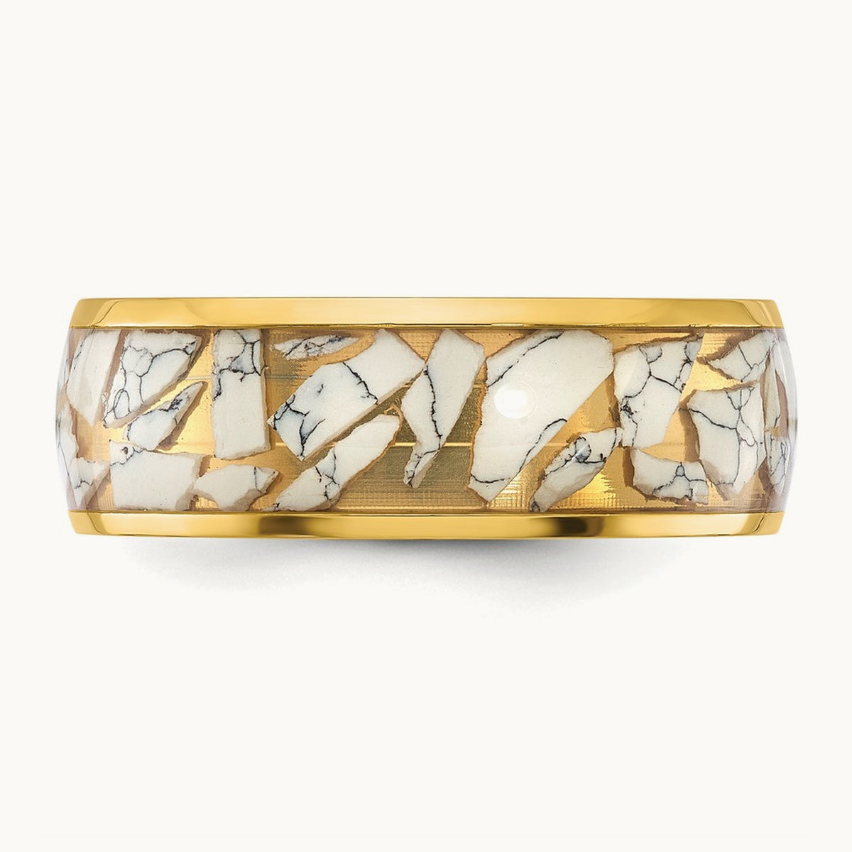 Polished Yellow IP w/Ceramic Fragments Inlay Band, 8mm, Stainless Steel