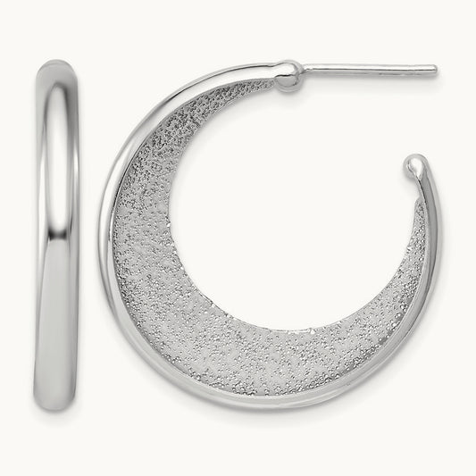 SS RH-plt Radiant Essence Polished/Textured Post J-Hoop Earrings — Leslie's