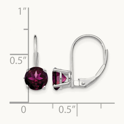 Rhodolite Garnet Leverback Earrings, 6mm, 14K White Gold