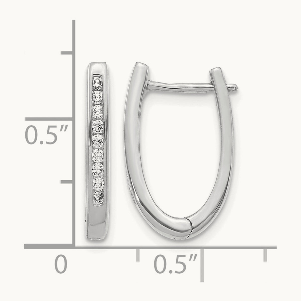 Diamond Oval Hinged Hoop Earrings — 14K White Gold, 11mm