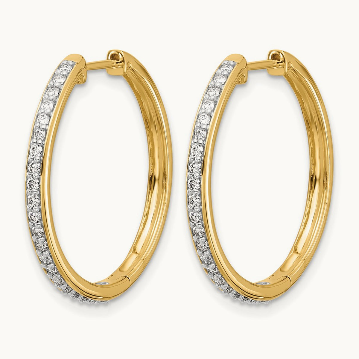 Diamond Hinged Hoop Earrings — 14K Yellow Gold