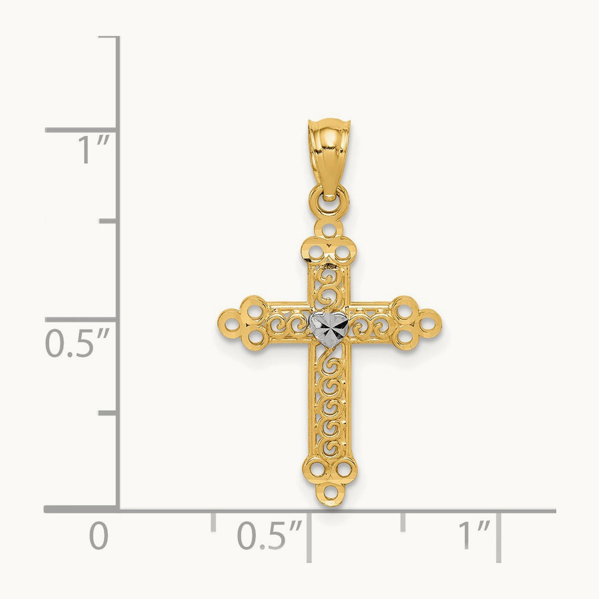 w/Rhodium Budded Cross Pendant, 14K