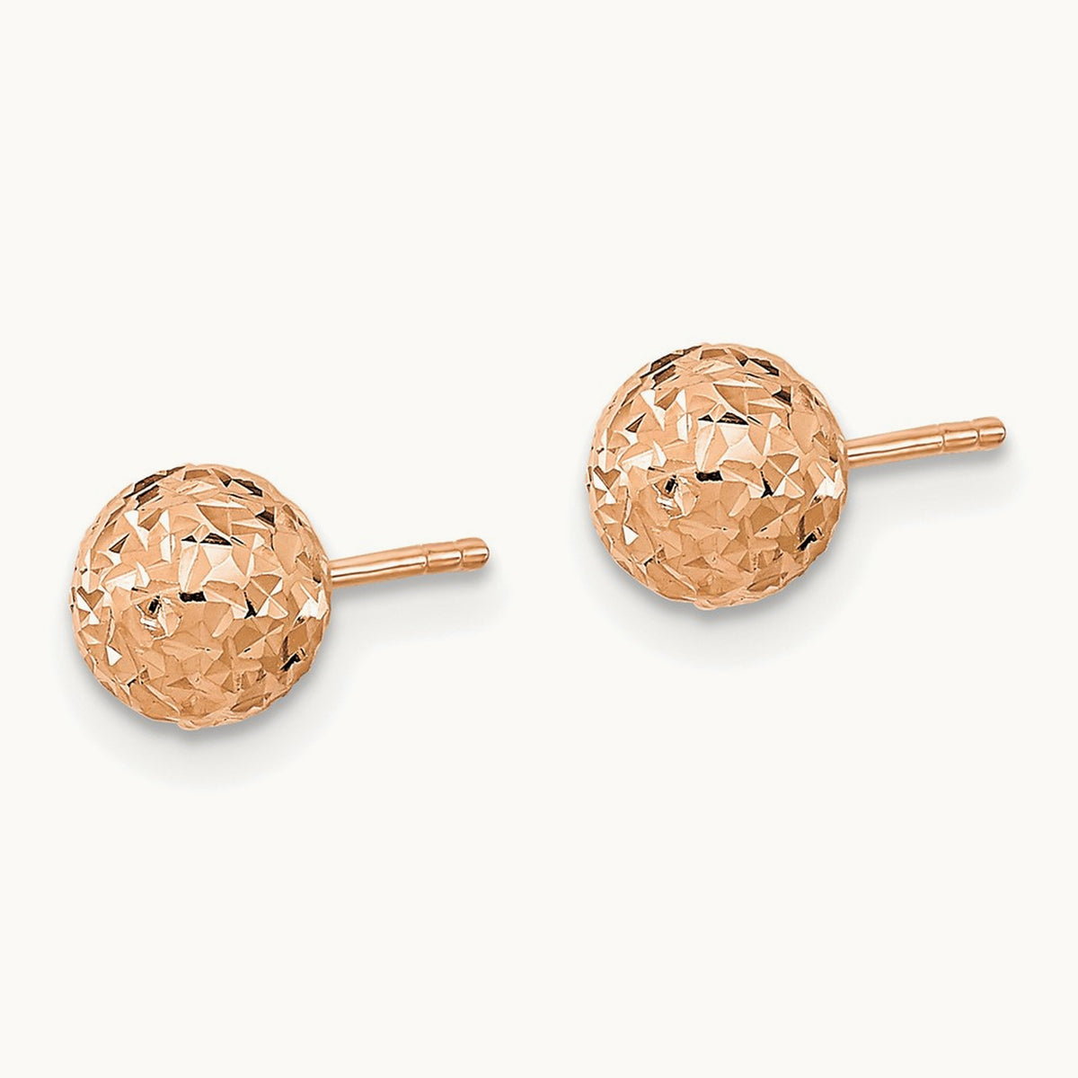 Diamond-Cut Ball Post Earrings — 14K Rose Gold