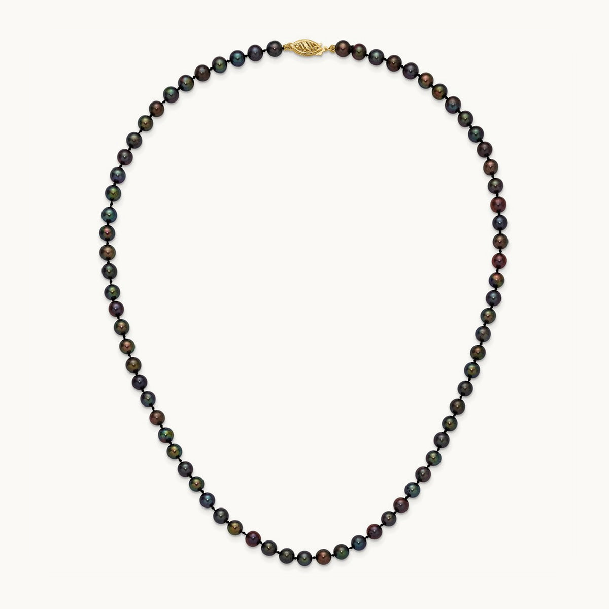 5- Black Near Round Freshwater Cultured Pearl Necklace, 14K