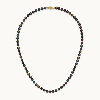 5- Black Near Round Freshwater Cultured Pearl Necklace, 14K