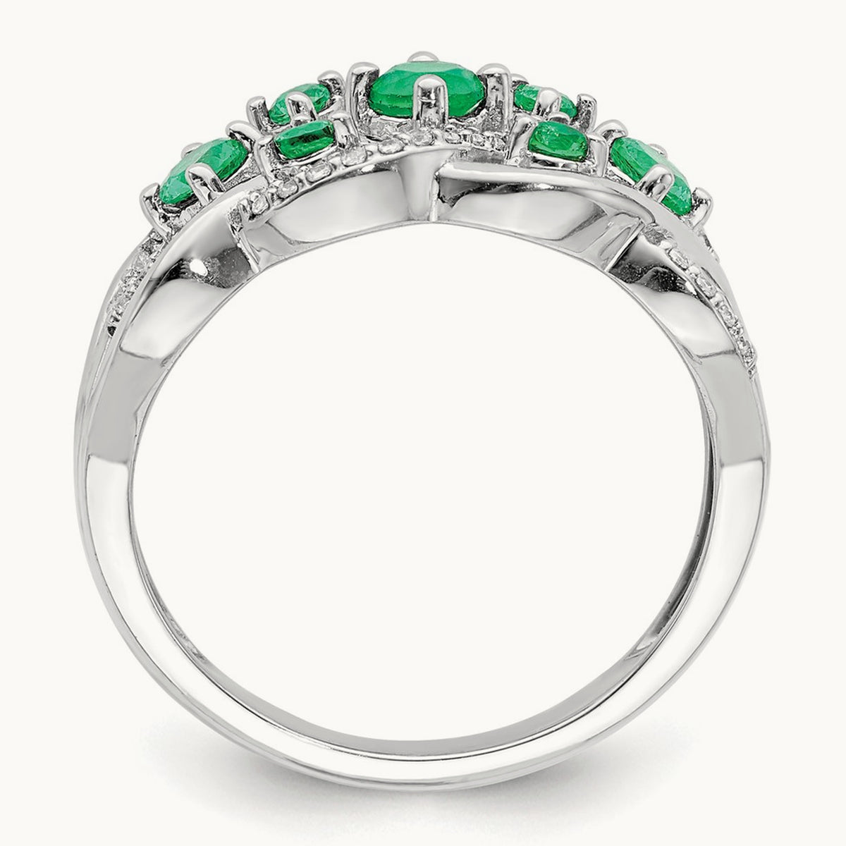 Diamond and Emerald Fancy Ring, 14K White Gold
