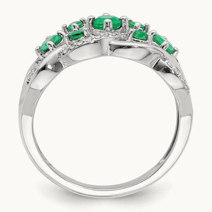 Diamond and Emerald Fancy Ring, 14K White Gold