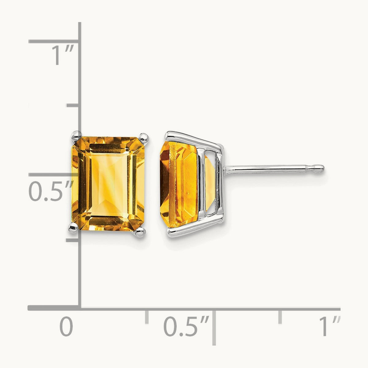 9x7mm Emerald Cut Citrine Earrings, 14K White Gold