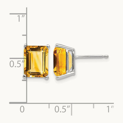 9x7mm Emerald Cut Citrine Earrings, 14K White Gold