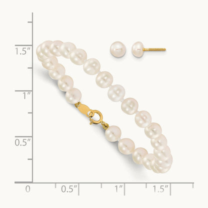 Madi K 4- White Freshwater Cultured Pearl Bracelet & Earring Set, 5mm, 14K
