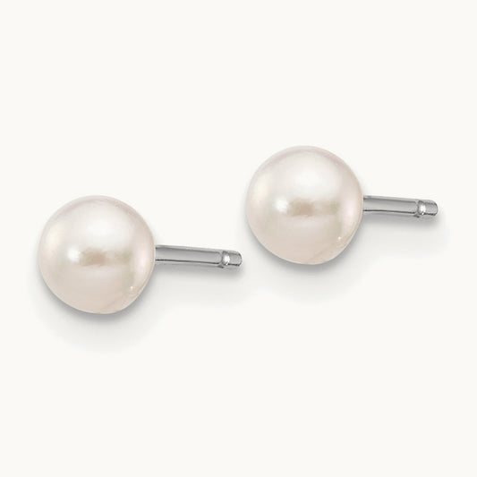 3- Round White Saltwater Akoya Cultured Pearl Earrings, 4mm, 14K White Gold