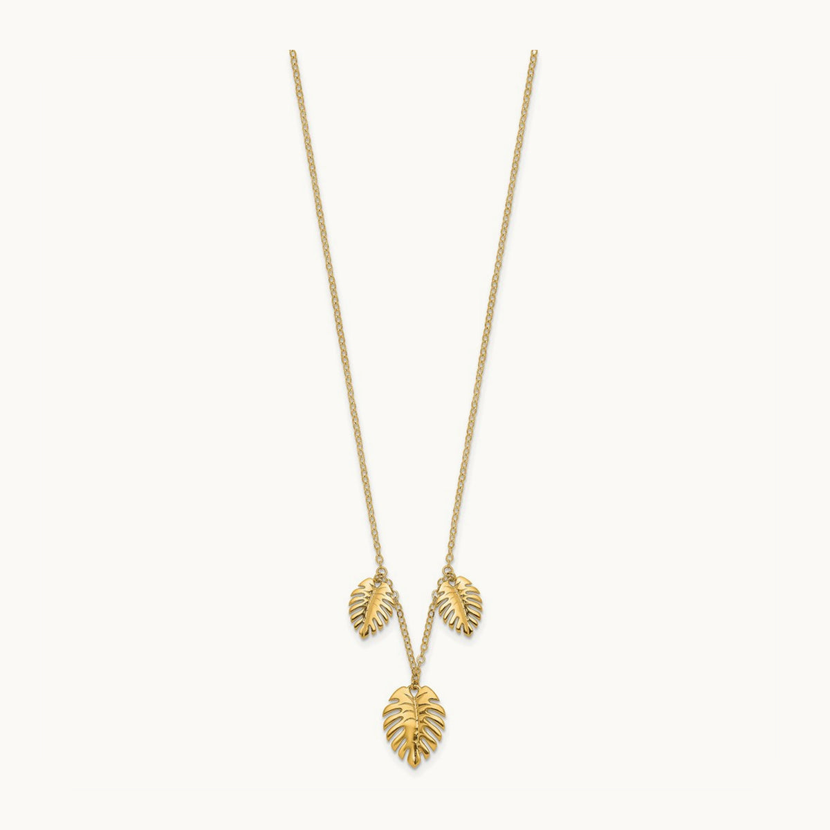 Polished Dangle Palm Leaves Necklace, 14K