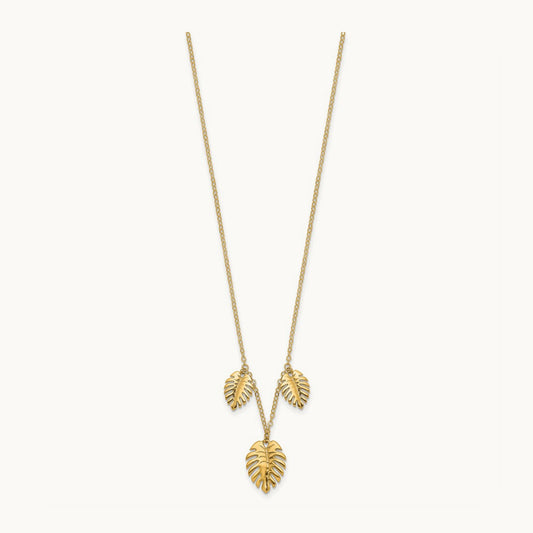 Polished Dangle Palm Leaves Necklace, 14K