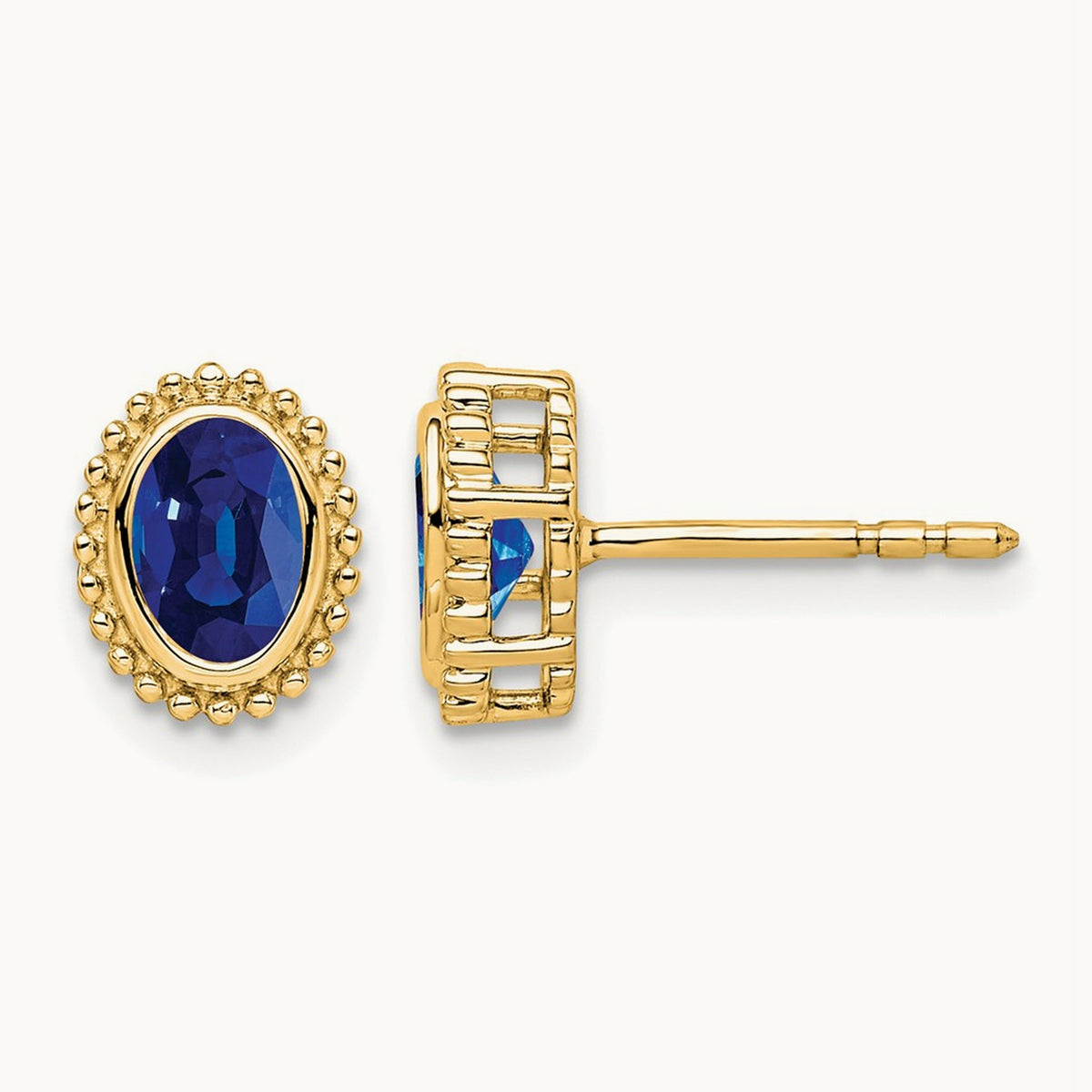 Oval Sapphire Post Earrings — 14K Yellow Gold