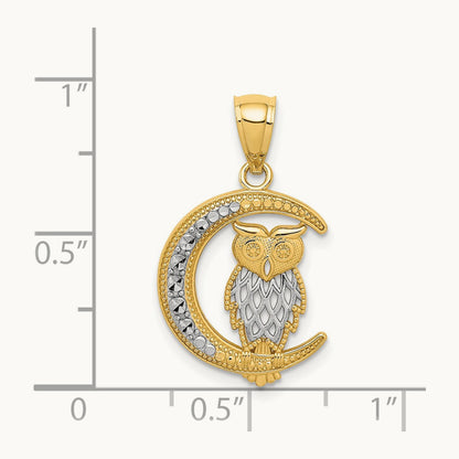 Rhodium D/C Owl on the Moon Pendant, 14K White