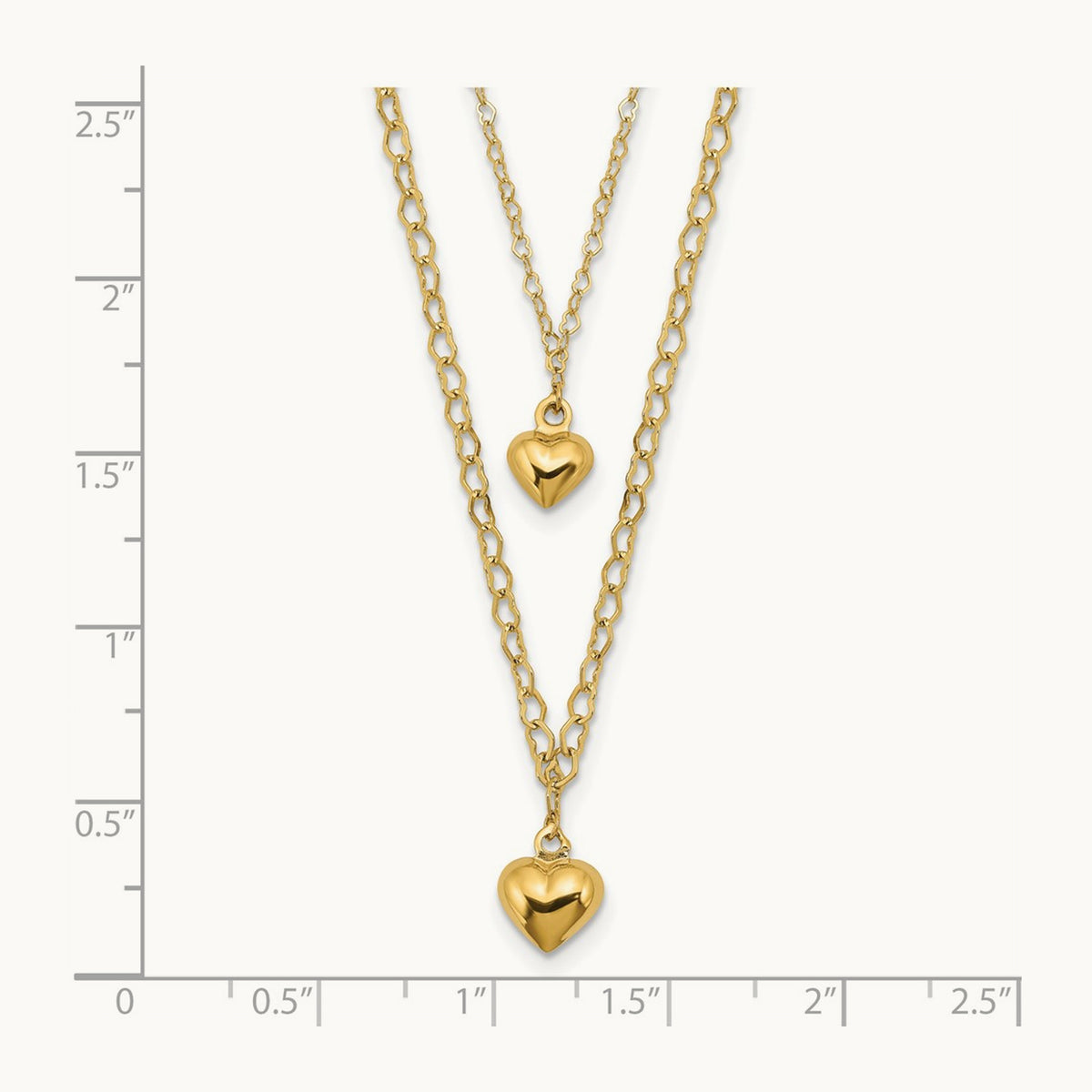 Double Layer Heart Link Polished Hearts 2 in ext. Necklace, 14K