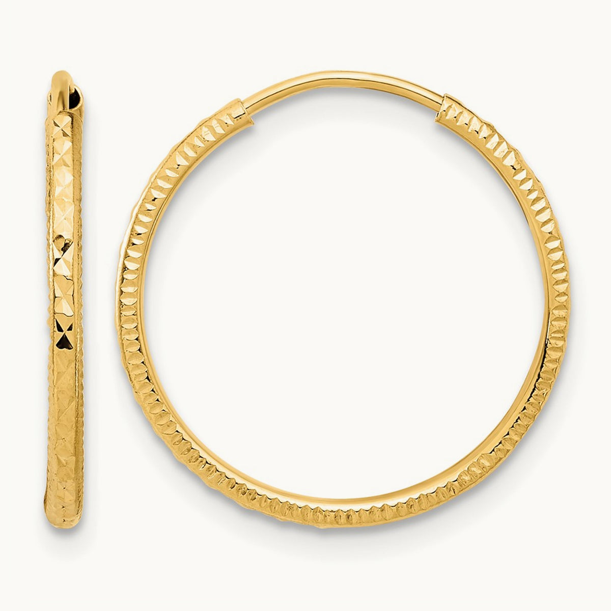 Diamond-cut Endless Hoop Earrings — 14K Yellow Gold