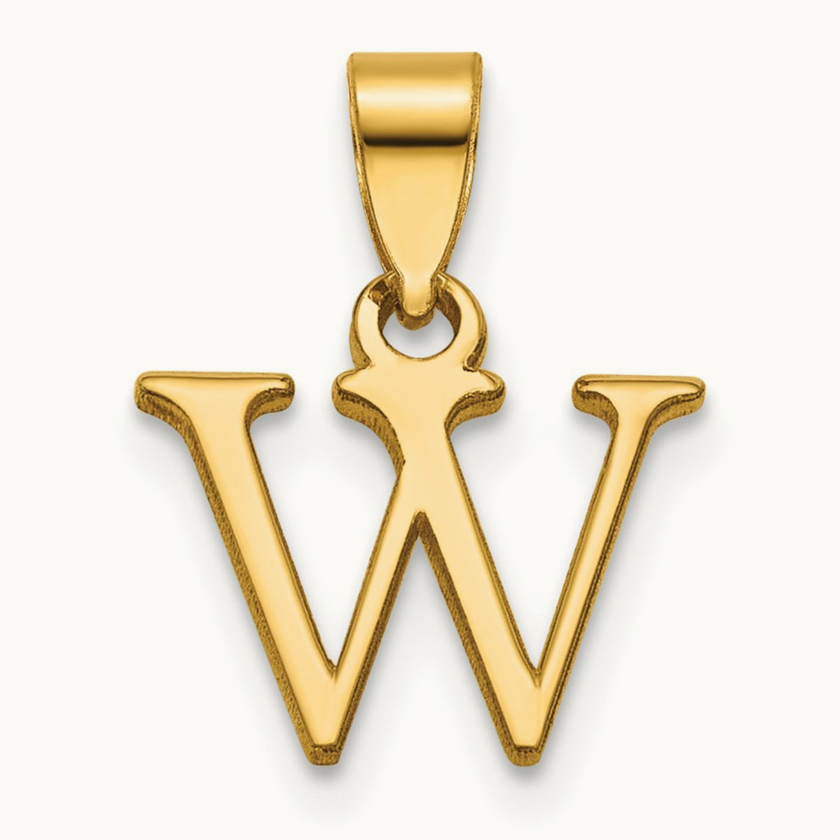 Polished Block Initial Pendant — 14K Yellow Gold, W