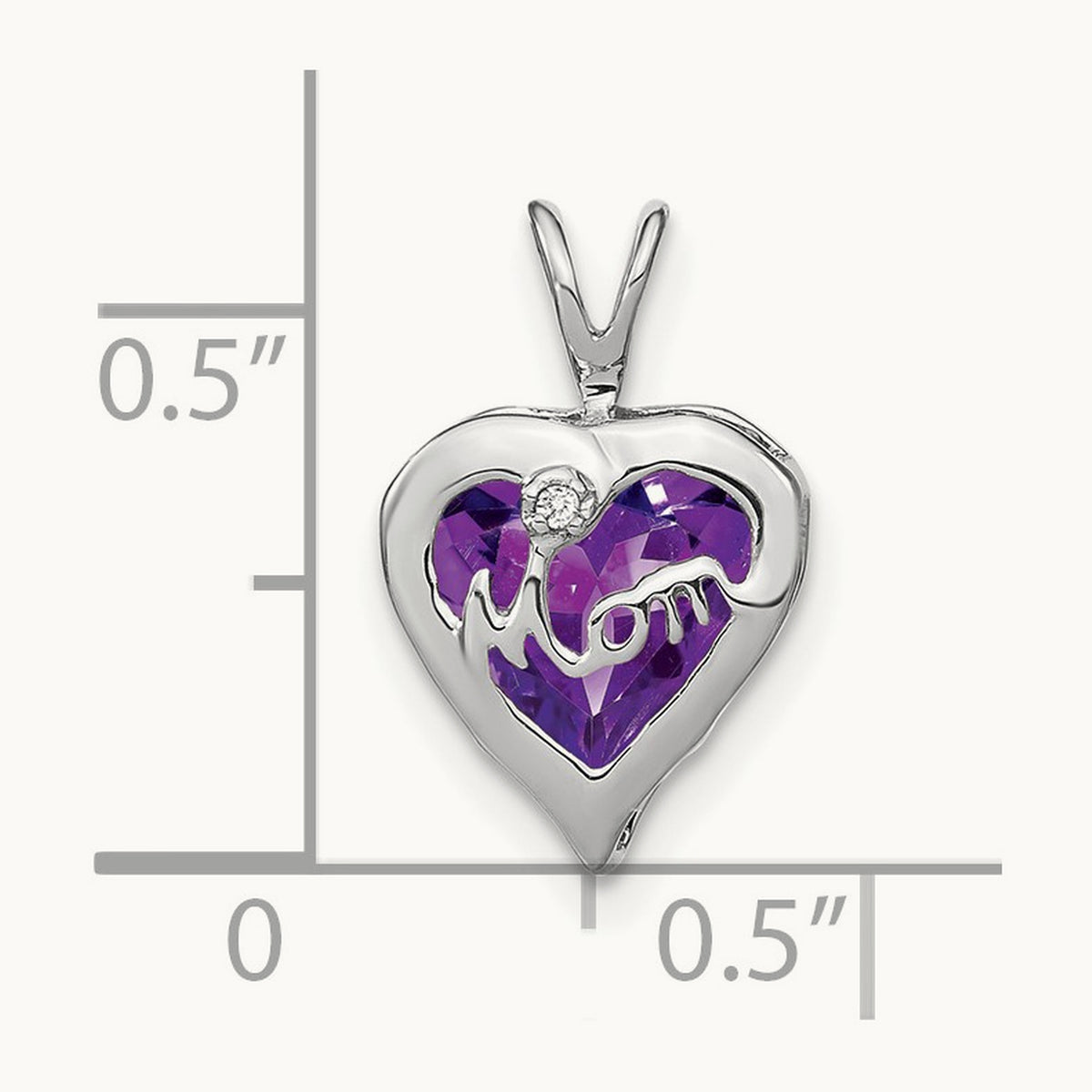 Amethyst and Diamond MOM Heart Pendant, 14K White Gold