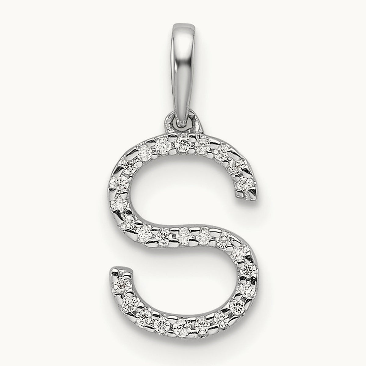 Diamond Letter S Initial Pendant, 14K White Gold