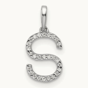 Diamond Letter S Initial Pendant, 14K White Gold