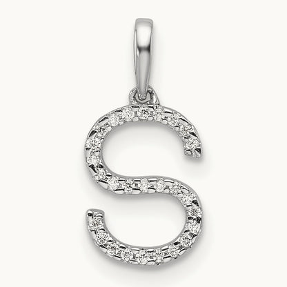 Diamond Letter S Initial Pendant, 14K White Gold