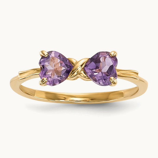 Polished Amethyst Bow Ring, 14K Gold