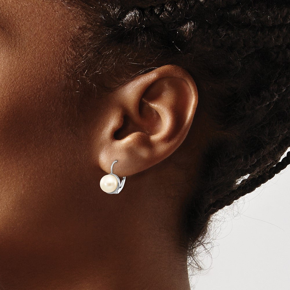 Button Freshwater Cultured Pearl Leverback Earrings — 14K White Gold